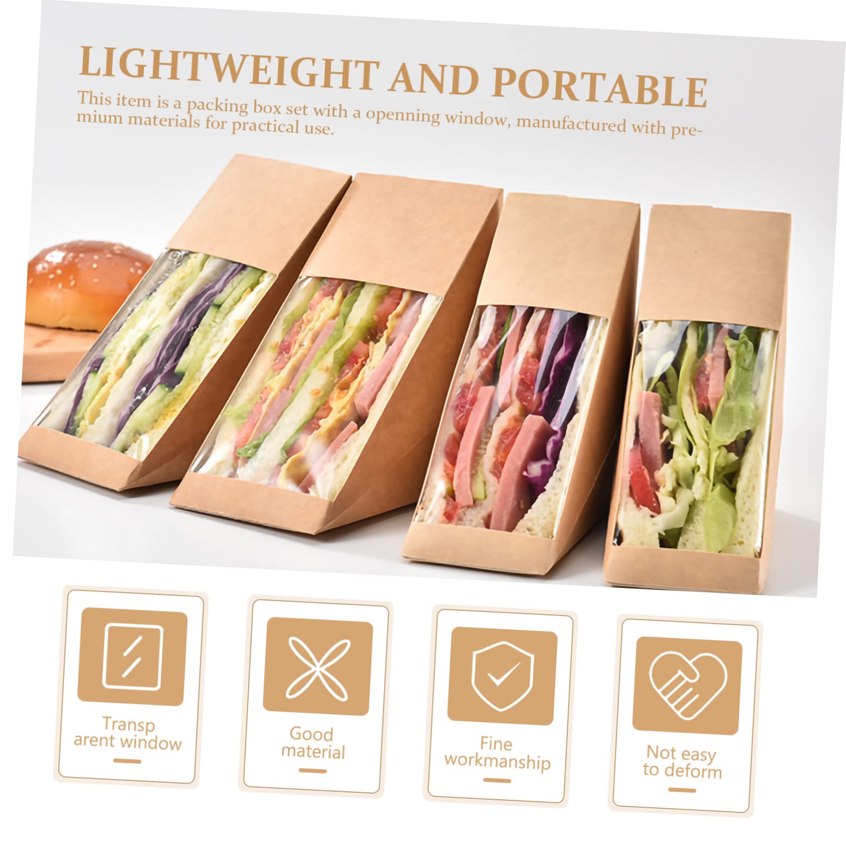 100pièces Boîtes Sandwich Triangulaires Papier Kraft Recyclé Lot De Boîtes à Sandwichs Portables Avec Fenêtre Transparente Adaptées Aux Desserts Et Collations Pour Bureau