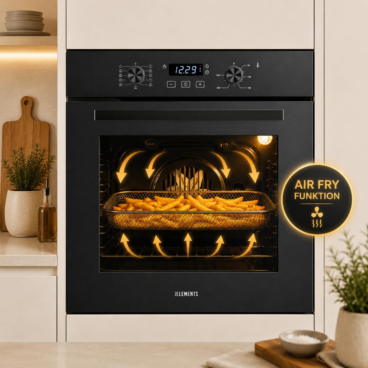 Autarkes - Juego de cocina de 60 cm - Horno empotrable con Air Fry & Steam Clean, placa de inducción de 59 cm con zona flexible, enchufe Schuko, temporizador, seguridad infantil, 9 niveles