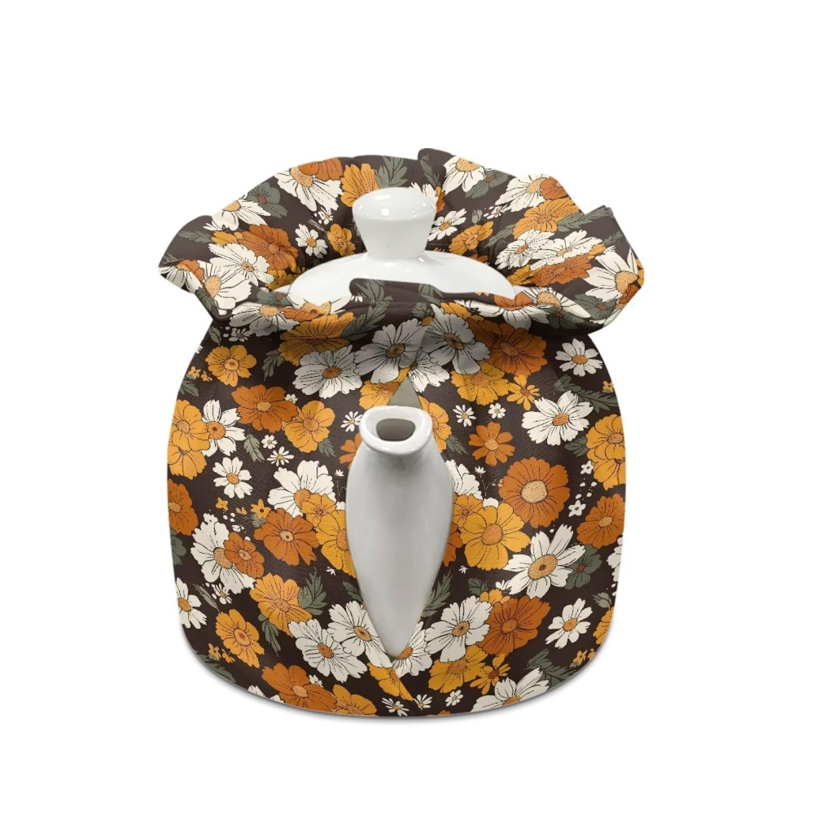 Generic Yellow Floral Tea Pot Cover Tea Pot Covers Tea Cozy Insulation Teapot Portability Drawstring Soft Teapot Case Washable Breakfast Pot Cove Housewife Tea Lover Gifts