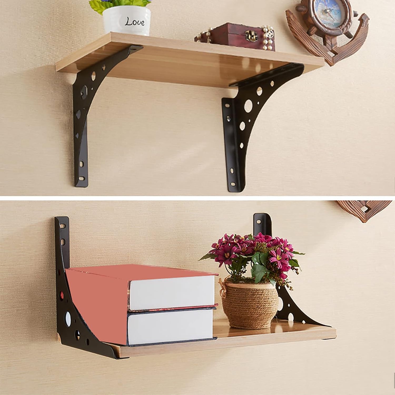 Shelf Brackets,10/12 Inch Heavy Duty Metal Wall Brackets,Metal Triangle Shelf Bracket,DIY Wall Mounted Shelf Bracket, Max Load: 265lb,for Table Work Bench Space Saving(2 Pack)