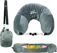 Vista 9 de Almohada de viaje para el cuello rellenable con ropa, almohada para el cuello rellenable para viajar, bolsa de almacenamiento rellenable y plegable