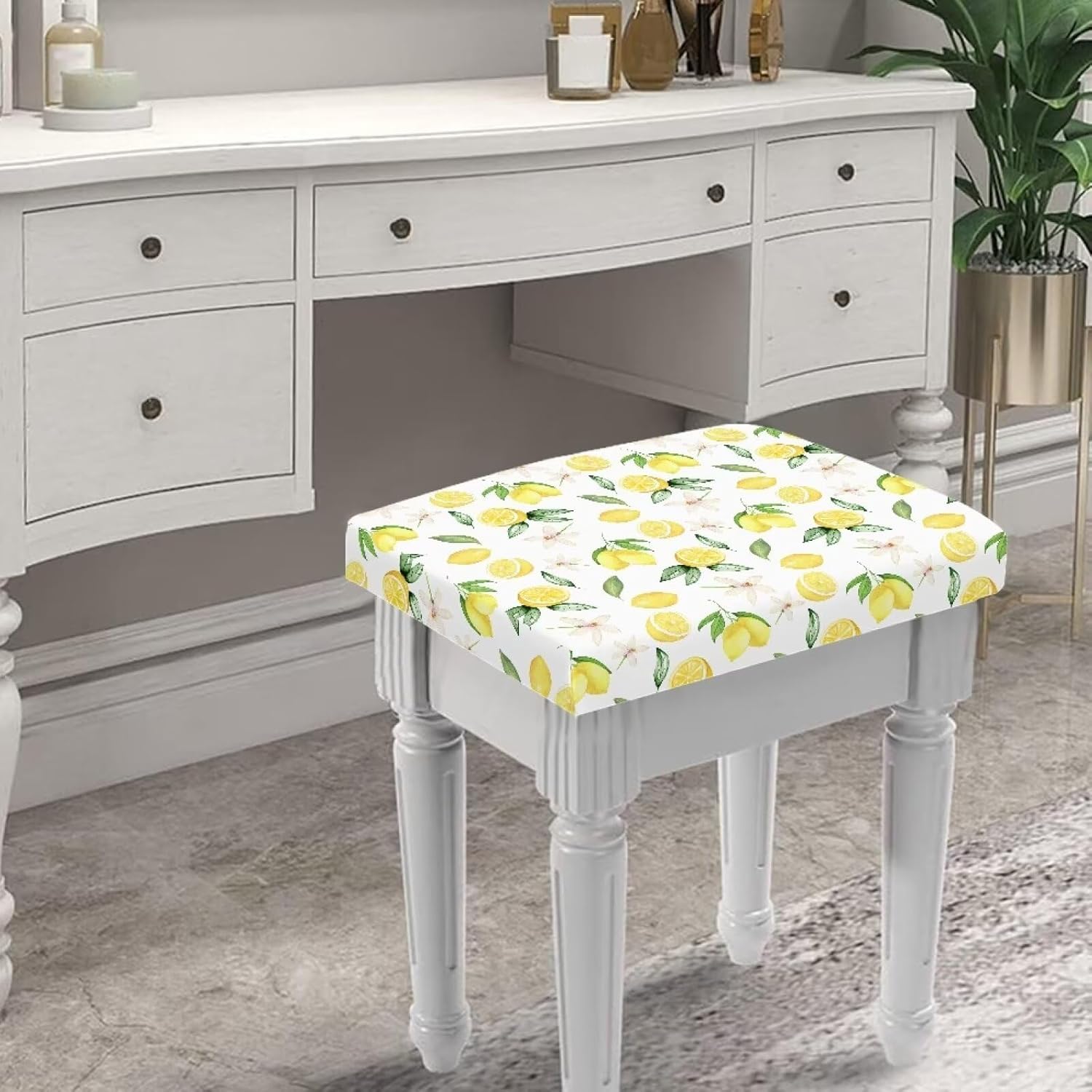 GLENLCWE Lemon Stool Covers,Stretch Bar Stool Cover,Rectangle Saddle Bar Stool Slipcover Counter Stool Pub Chair Slipcover Washable Vanity Stool Protector Set of 4