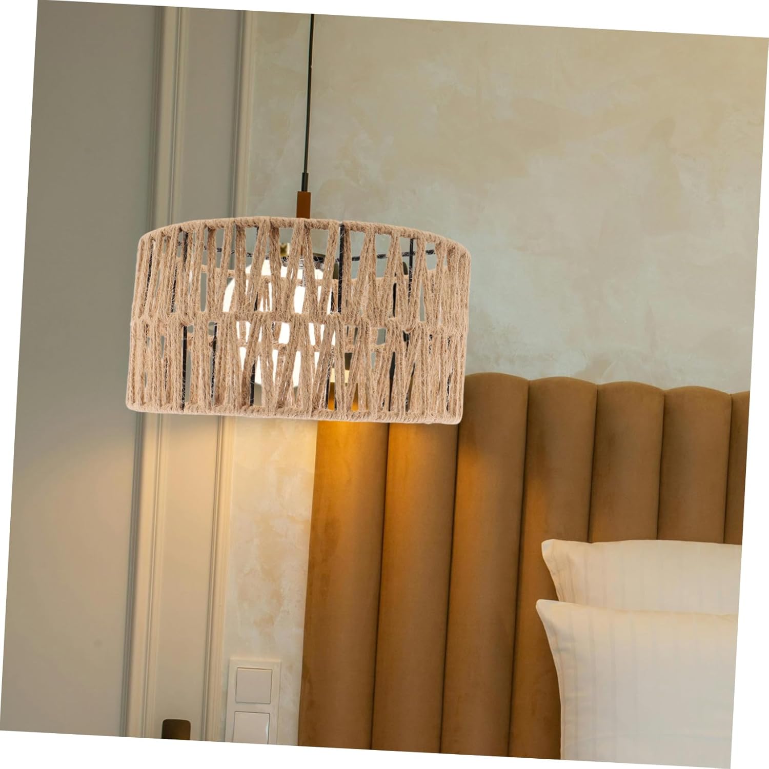 PRETYZOOM Vintage Woven Iron Pendant Light Shade Rustic Farmhouse Lamp for Dining Room Tea Room Japanese Style Ceiling Fixture Soft Illumination and Zen Atmosphere