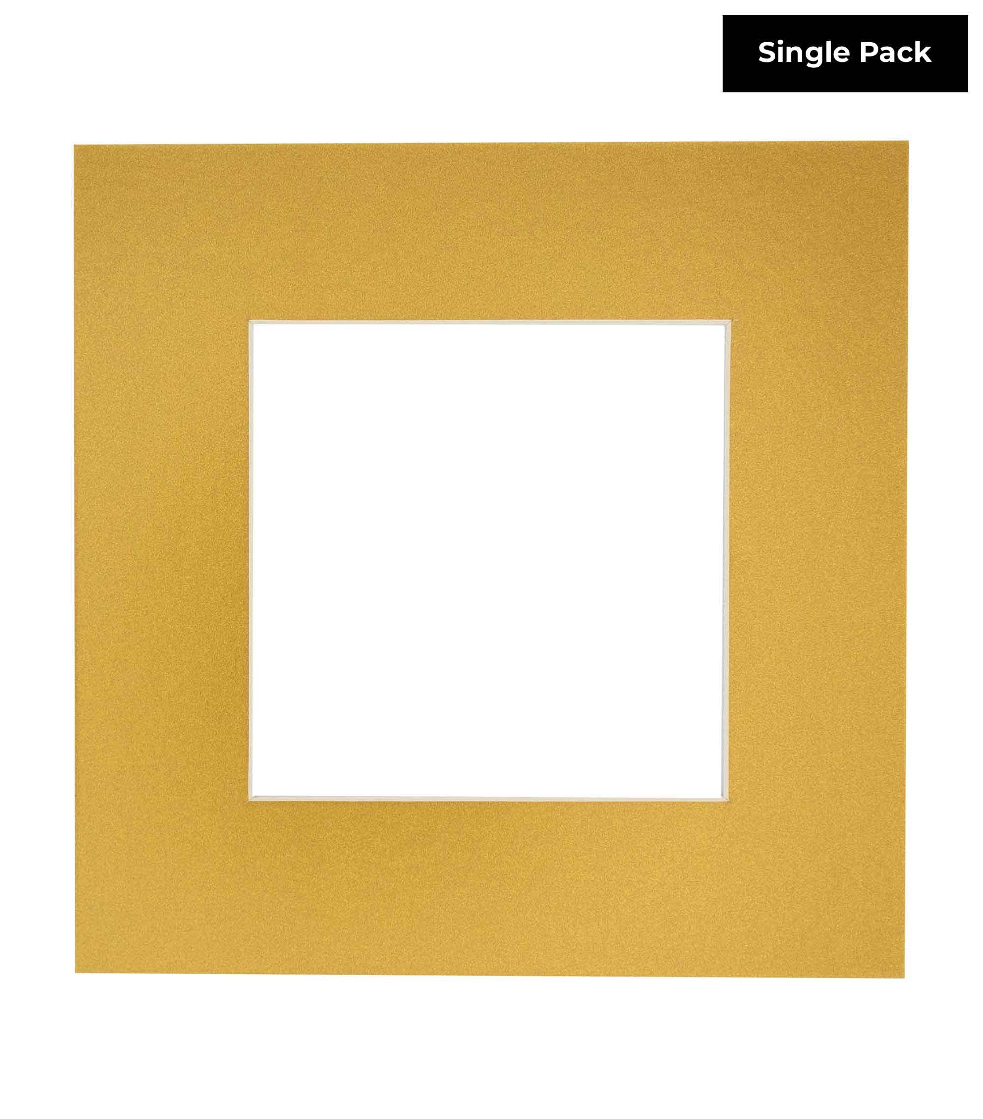 CountryArtHouse Metallic Gold Acid Free 8x8 Square Picture Frame Mat with White Core Bevel Cut for 4x4 Pictures - Fits 8x8 Frame - Pack of 1 Matboard Show Kit with Acid Free Backing & Clear Bag