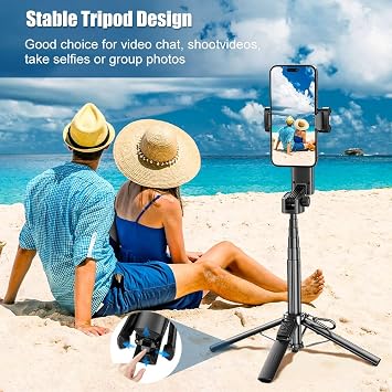 Smartphone Gimbal Stabilizer with Remote Control, Selfie Stick & Tripod, One-Touch Horizontal/Vertical Switch & 360 Automatic Rotation, Compatible with iPhone and Android