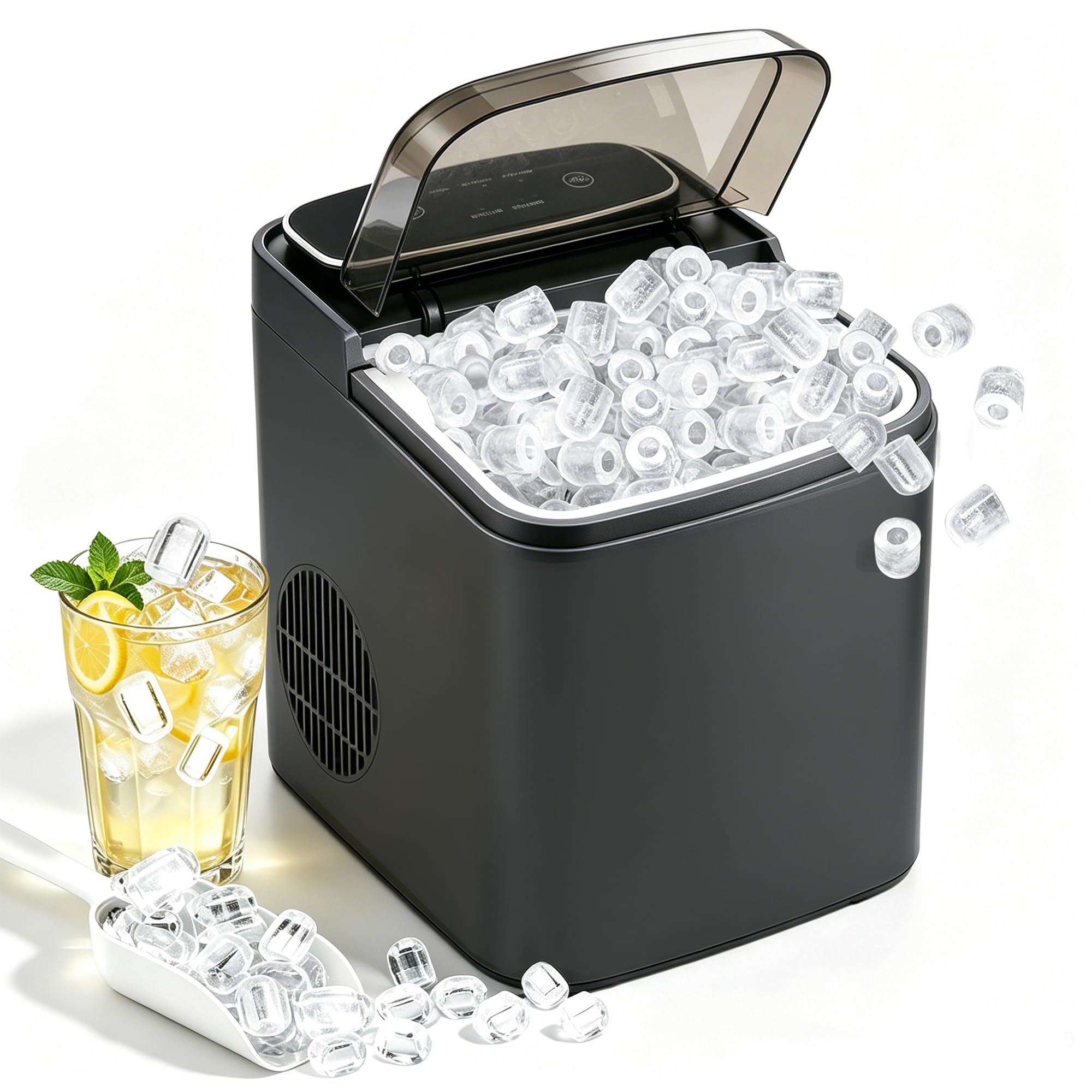 Citybee Eiswürfelmaschine Klein Kompakt & Leise - Schnell Eis 9 Würfel In 6 Min - 2 Eisgrößen Bis 14 Kg 24 H - Automatischer Stopp Selbstreinigung Tragbar Für Küche Büro Bar Party Grau