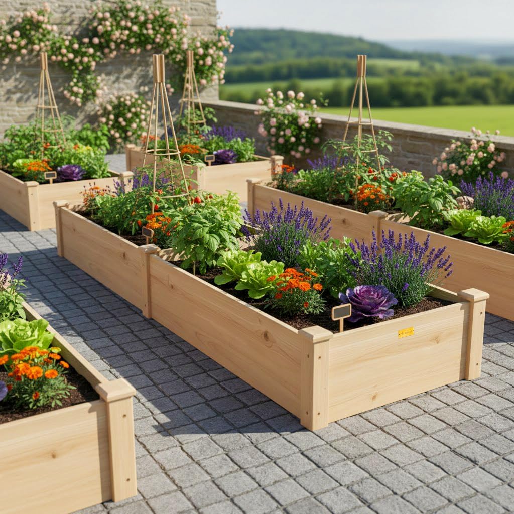 Hollyone 8×2ft inches Wood Raised Garden Bed Frame Planters Wooden Elevated Planting Planter Box for Outdoor Herb Vegetables Flowers Grass Lawn Yard Patio - Natural 96 x 24 x 11in