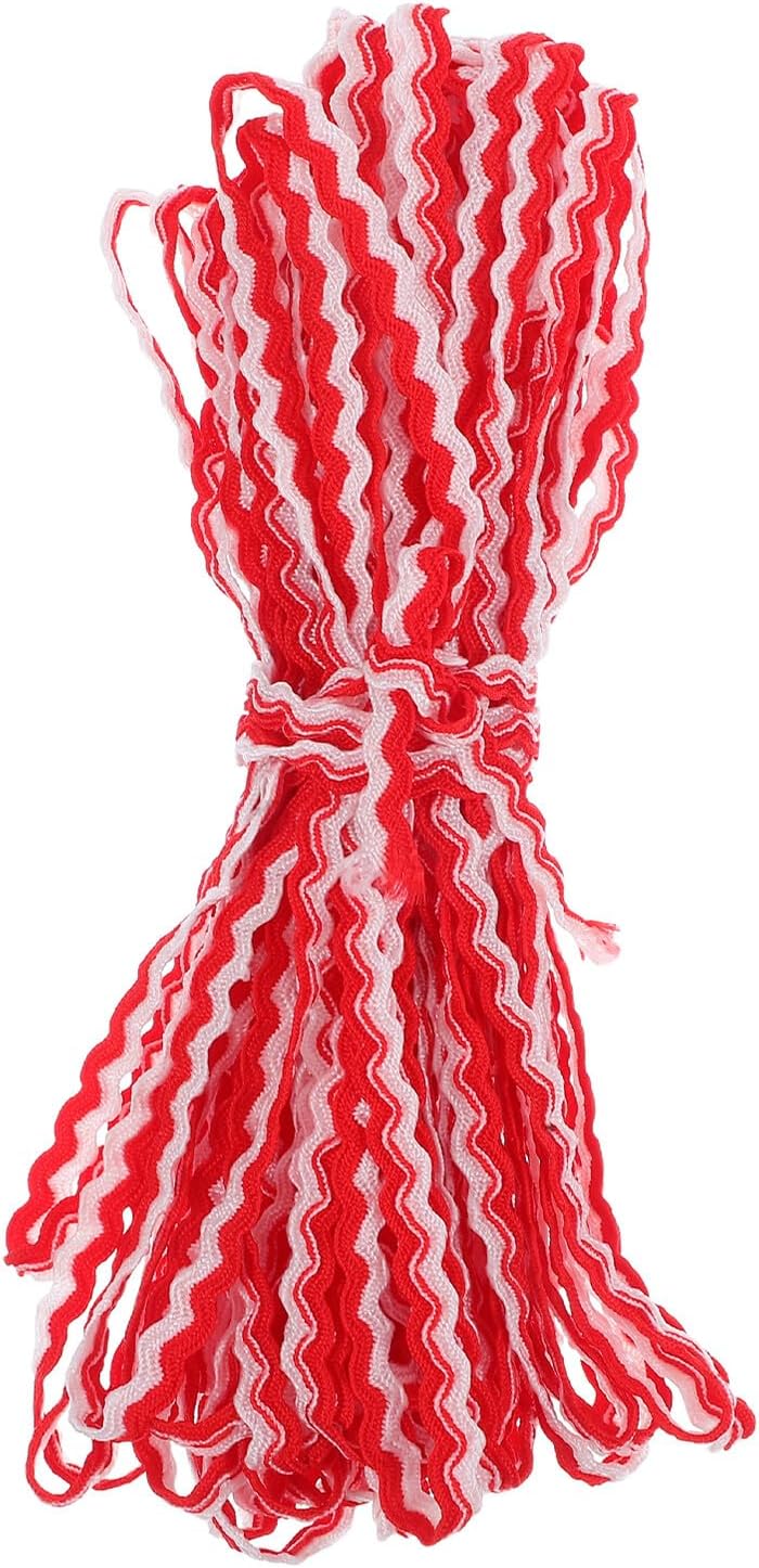 Artibetter Braided Double-Woven Wave Trim Ribbon 5mm Wide 16 Meters White and Red Decorative Braid for Sewing Crafts Clothing Curtains Upholstery DIY Embellishment
