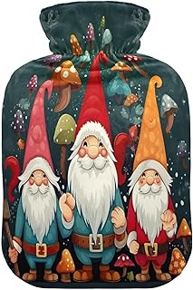 Wajiw Hot Water Bottle with Cover 2L Warm Water Bottle for Hot and Cold Compress Hot and Cold Therapies,Hand Feet Warmer,Christmas Gnomes