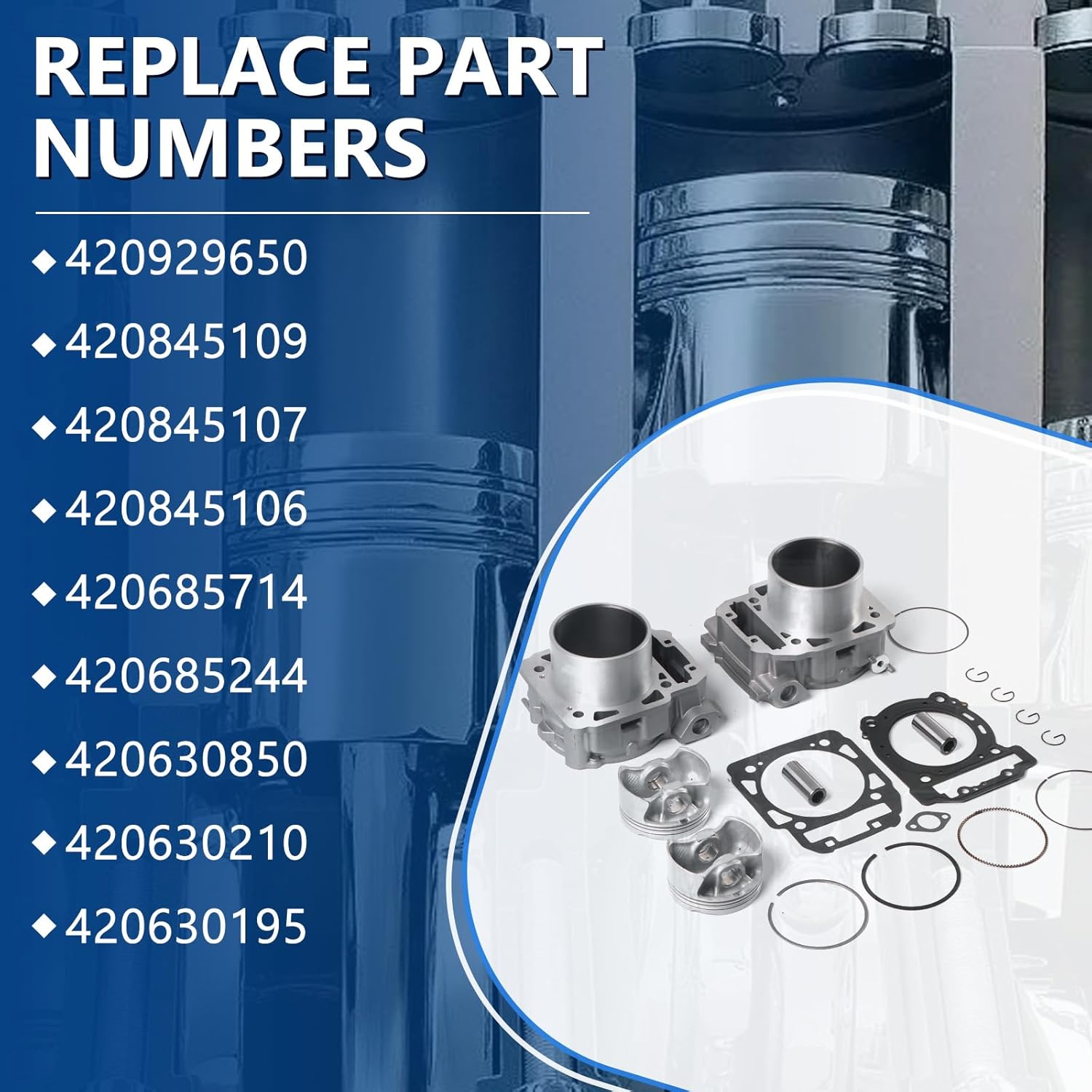 420929650 91mm Cylinders Piston Top End Gasket Kit (2pcs Cylinder Piston) Fits for BRP Commander Maverick Outlander 1000, Replace OE 420929650 420845109 420845107