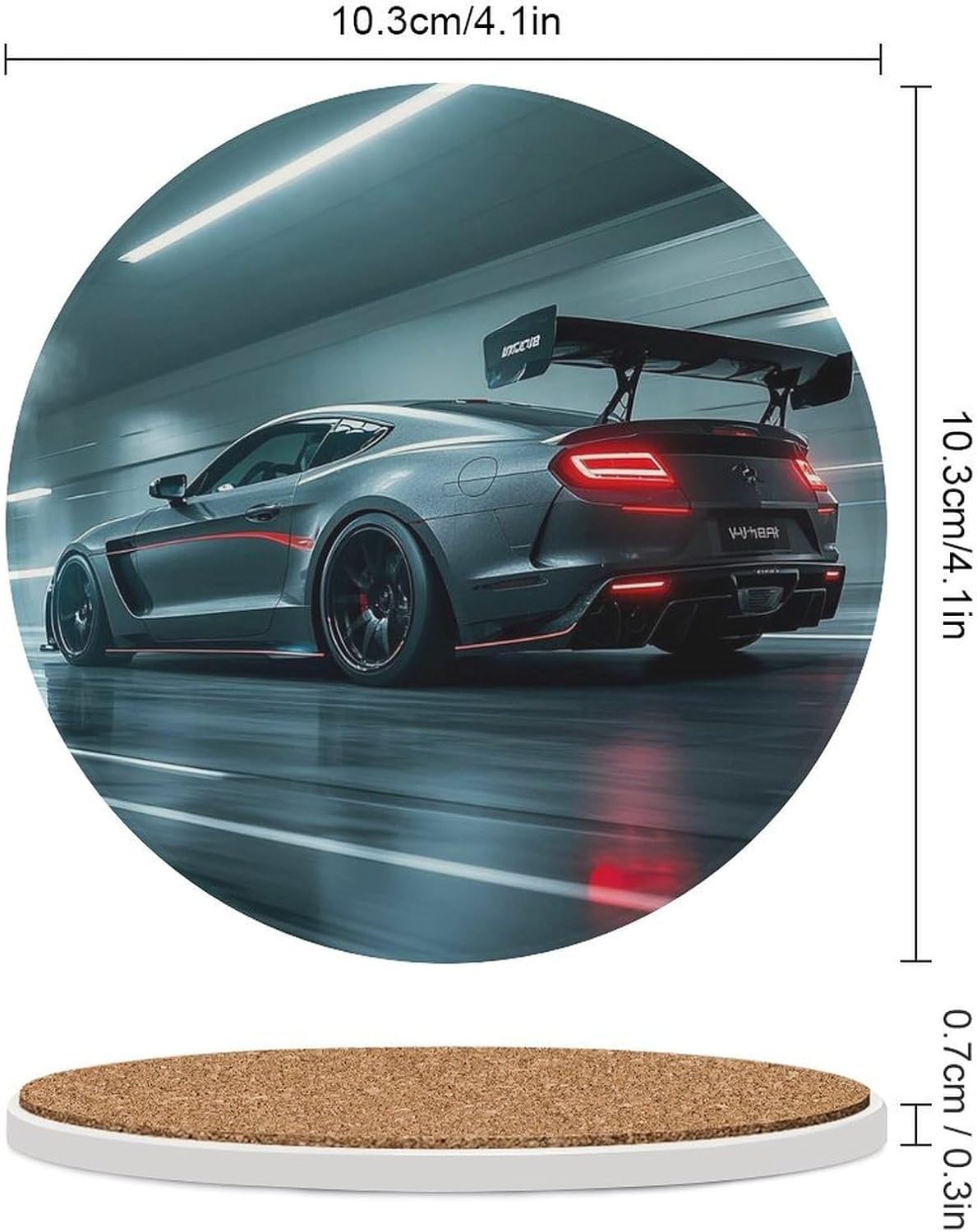 6PCS Luxury Sports Car Coasters Non-Slip Round Drink Coasters with Ceramic Stone and Cork Base, Heat Resistant Absorbent 33.00Stone Coaster Set for Kinds of Mugs and Cups, 4 Inch