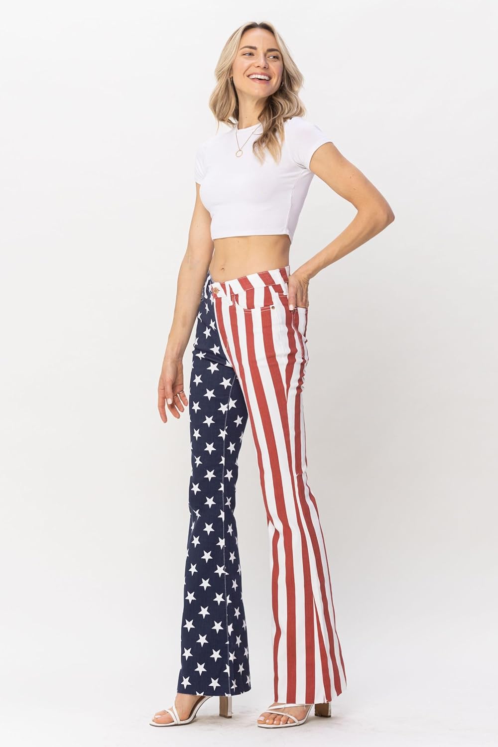 Judy Blue Women's American Flag Print Flare Jeans - Patriotic Red, White, and Blue Denim with Retro Flare 88560 (as1, Numeric, Numeric_15, Plus, Regular)