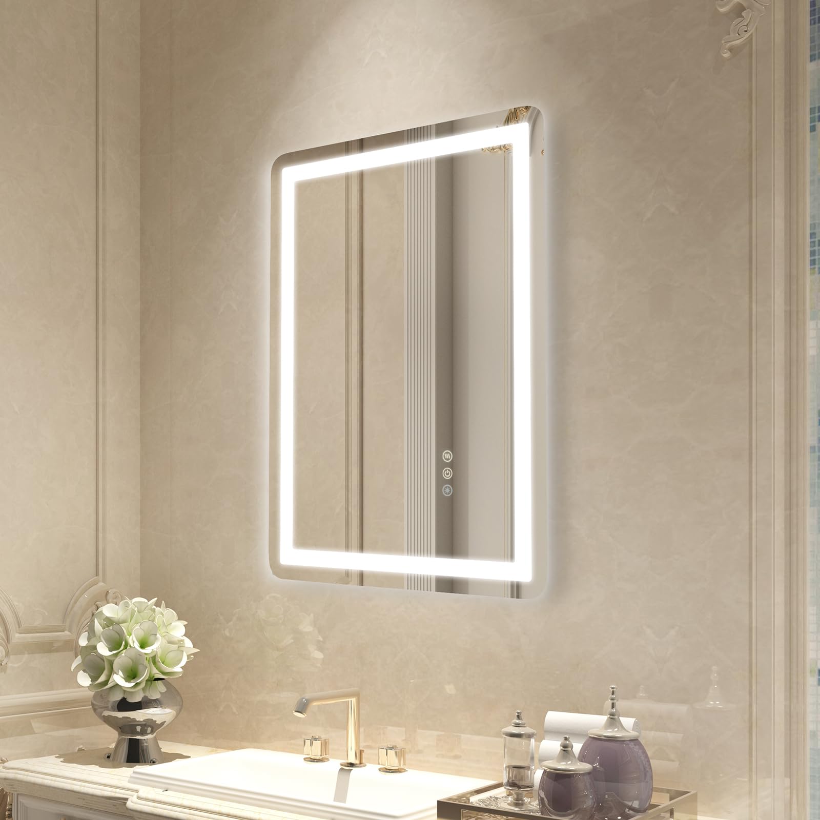 VEVOR Specchio da Bagno a LED 50 x 70 cm Montaggio a Parete con Illuminazione Frontale e Retroilluminata, Specchio Antiappannamento con Memoria con Luci, Specchio Dimmerabile con Temperatura 3 Colori