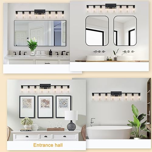 Miniatura 6 de Lámpara de tocador de baño de 8 luces, accesorios negros para tocador de baño, lámparas sobre espejo, luces de pared grandes con pantalla de vidrio