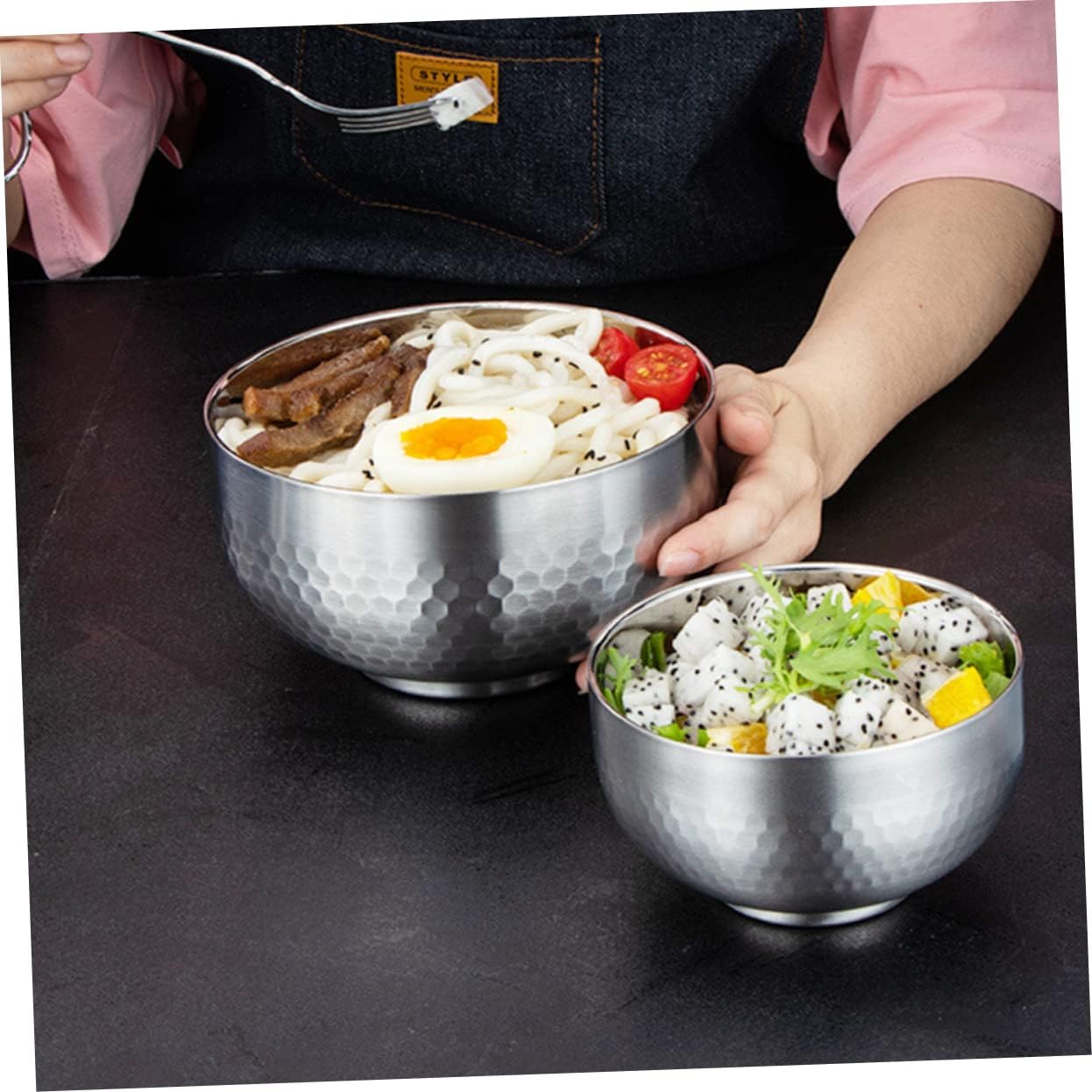 Stainless Steel Stackable Rice Bowls Set of 3 Double Layered Soup Bowls for Boys and Girls Sturdy Metal for Serving Rice and Soup