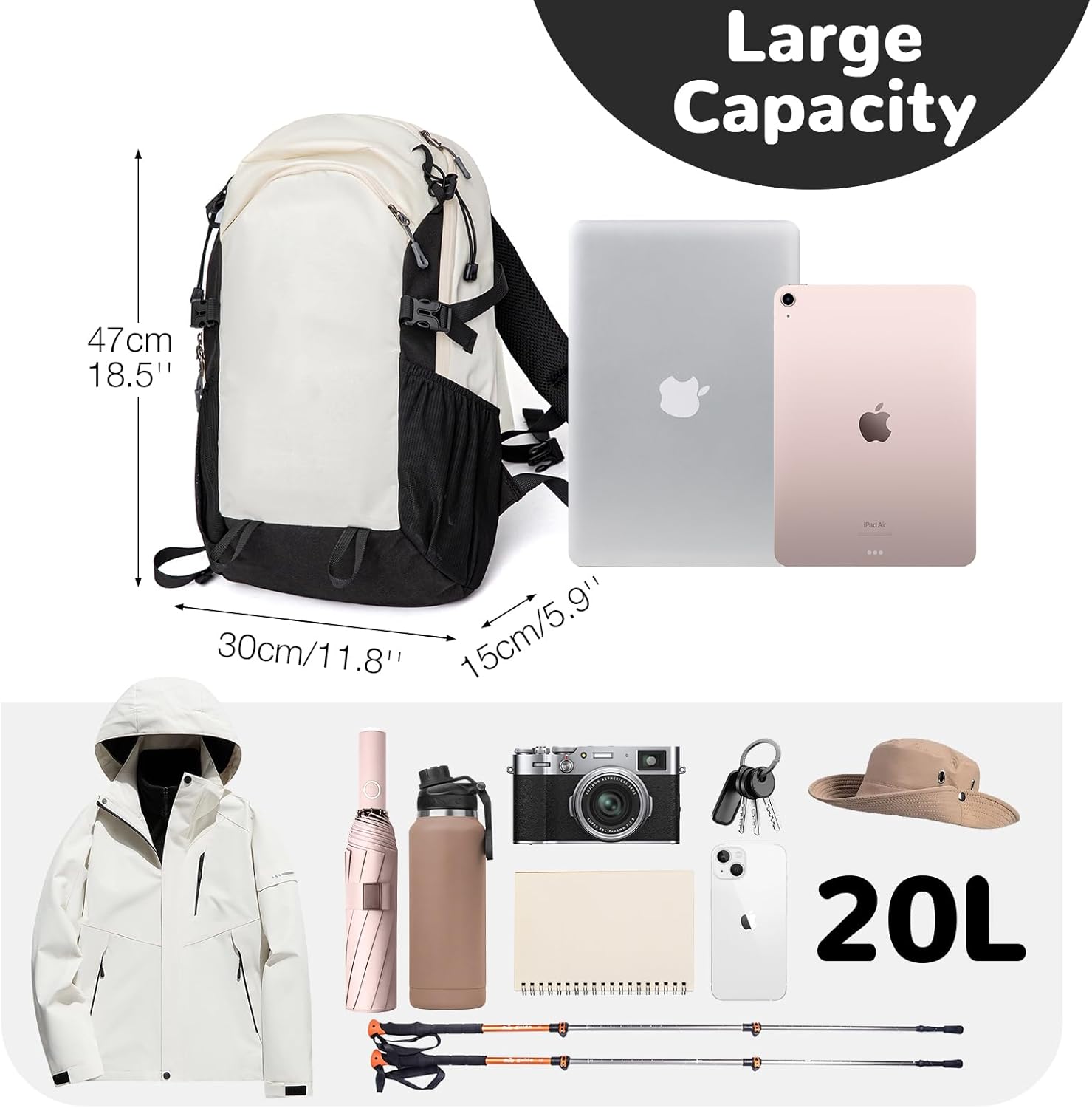 Petit Sac A Dos Outplea 20L Sac à Dos Randonnée Confortable Homme Femme, Petit Sac à Dos Voyage, Sacs A Dos Sport Léger, Sacs A Dos Trekking Pour Camping Loisir, Gris Sac