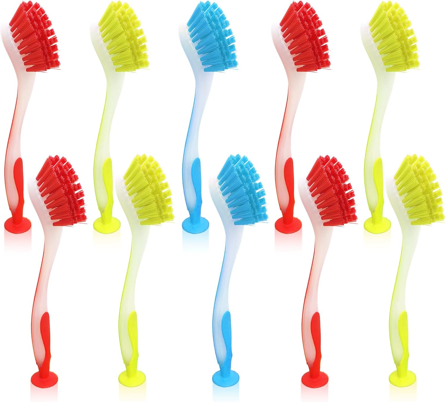 10 Pieces Long Dish Brush with Handle Assorted Color Dishwashing Brush with Suction Cup Multipurpose Cleaning Tool for Kitchen, Toilet, Etc