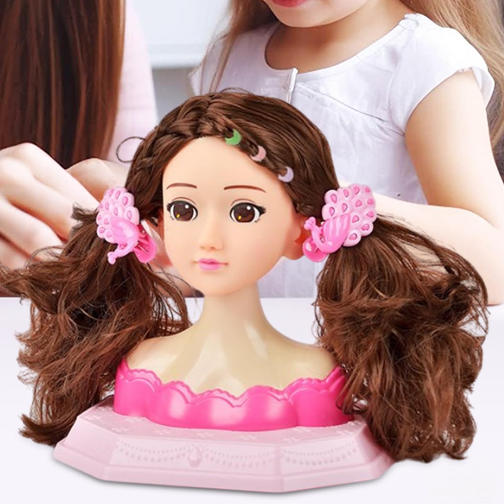 Giocattolo per lo styling dei capelli per bambine, 26 x 19 cm, in materiale ABS, morbido e sicuro, testa di manichino per trecce, taglio, trucco, gioco di apprendimento per parrucchieri in età