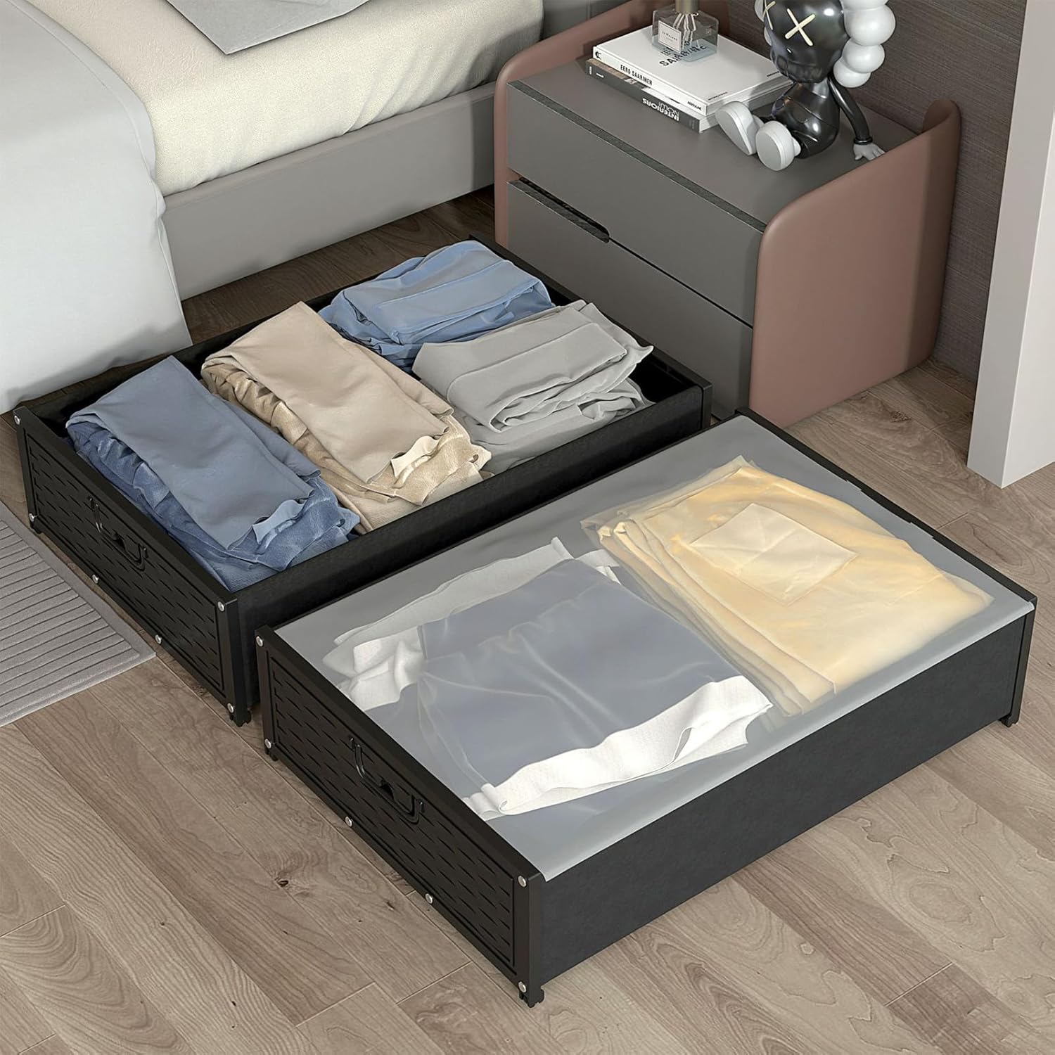 Under Bed Storage Container,Drawer Under Bed Clothes Storage Bin Large Under Bed Rolling Storage Box with Wheels for Home Bedroom