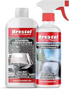 Brestol® Antibeschlagspray + Scheibenversiegelung Set1 (250 ml + 300 ml)- Wasserabweiser Regenabweiser Antifog Antibeschlag Abperleffekt Abperl-Effekt Nano Klarsichtspray Antibeschlagmittel
