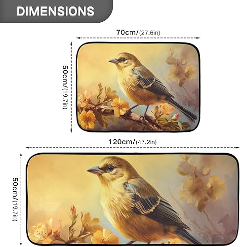 Miniatura 3 de Kitchen Mats for Floor 2 Piece Set Yellow Flower Bird Print, Anti Skid Cushioned Water Absorbent Kitchen Rugs Door Mat Floor Mats for Kitchen Sink