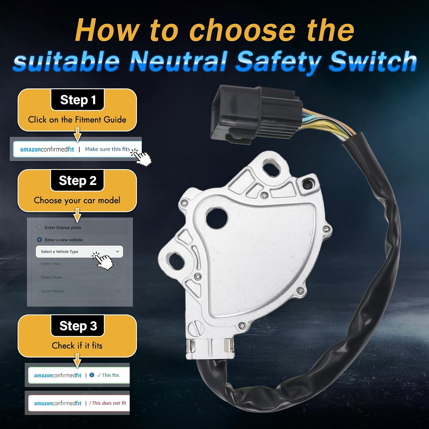 Neutral Safety Switch Compatible with Mitsubishi Montero 1996-2006 Montero Sport 1999 2000 2001 2002 2003 2004 Replace# MR263257 8604A015 8604A053