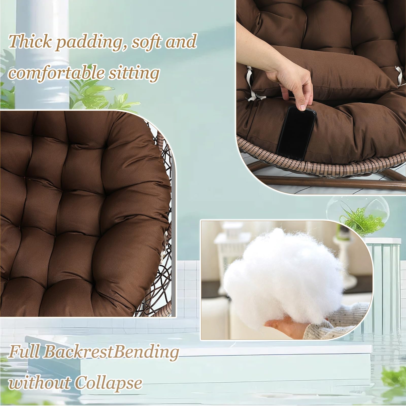 Egg Chair Cushion Swing Hanging Chair Cushion Thicken Thick Hanging Basket Chair Bench Cushion Pad Rattan Cushion for Garden Outdoor Indoor Patio (Only Cushion),Offwhite,110CM