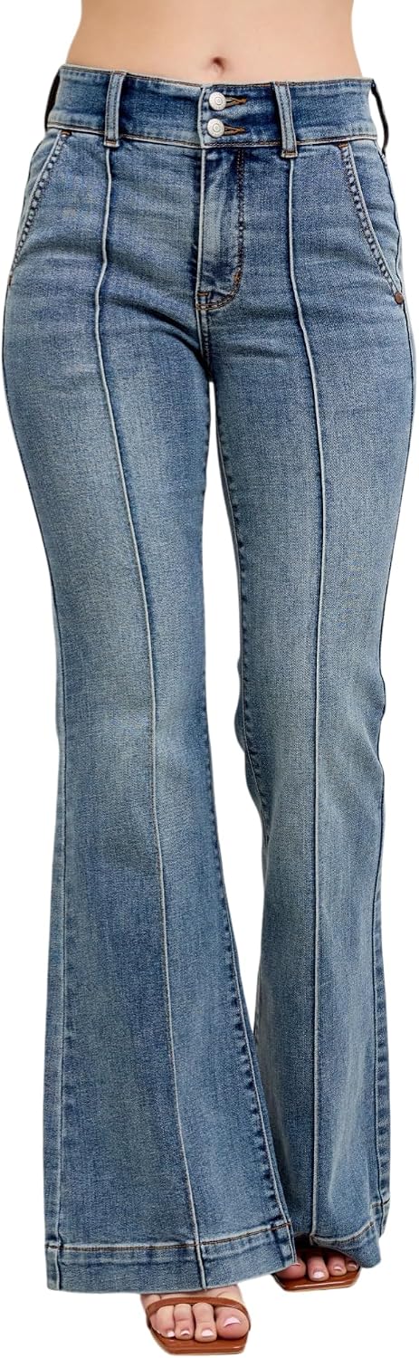 Judy Blue Womens Jeans - High Waisted Trouser Flare
