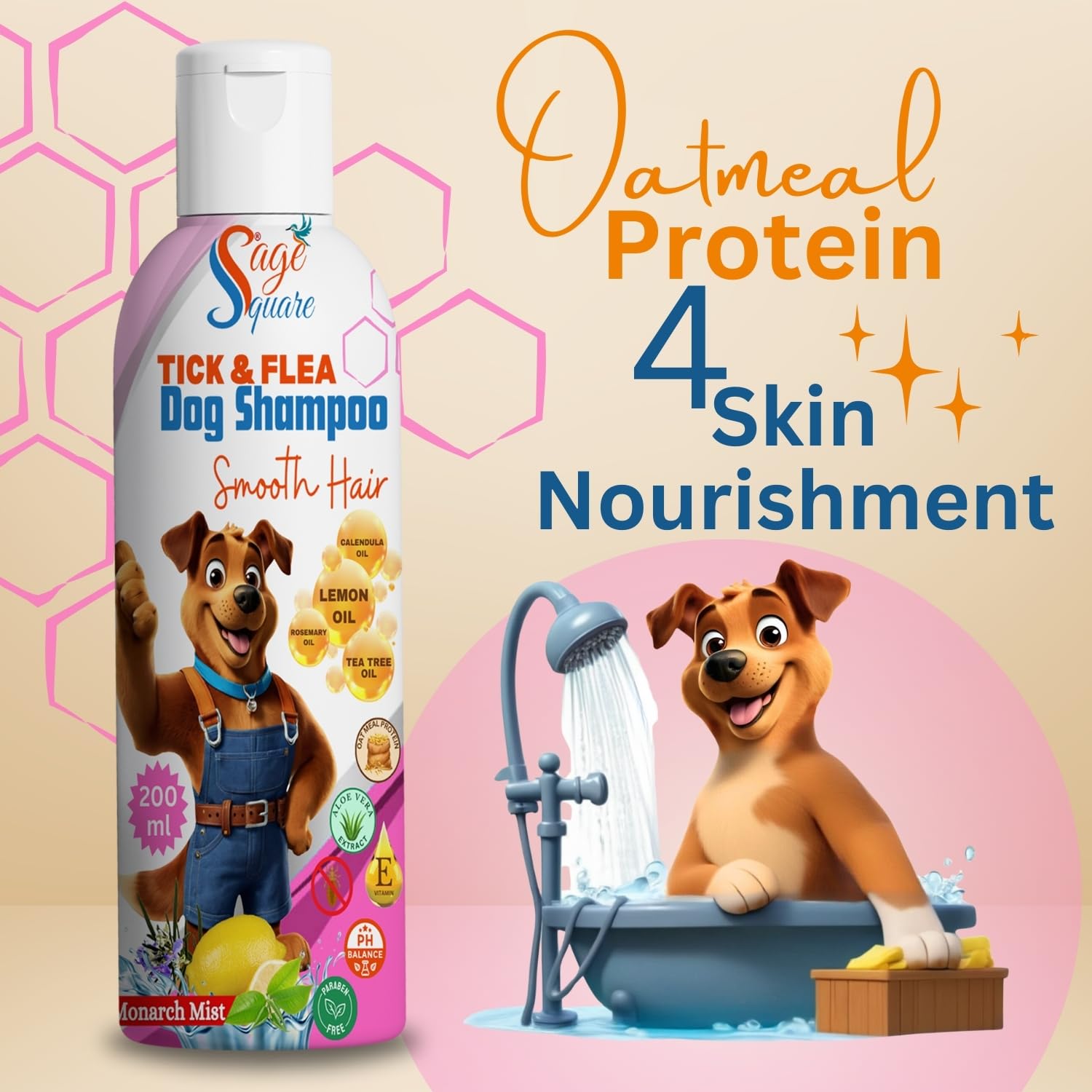 Sage Square Dog Shampoo Tick & Flea: Rid Your Dogs & Cats of Fleas, Ticks, & Other Pests, Eliminate Parasites, Soothe Skin, & Promote a Healthy Coat, Deodorizing Dog Shampoo (200ml Monarch Mist) 3