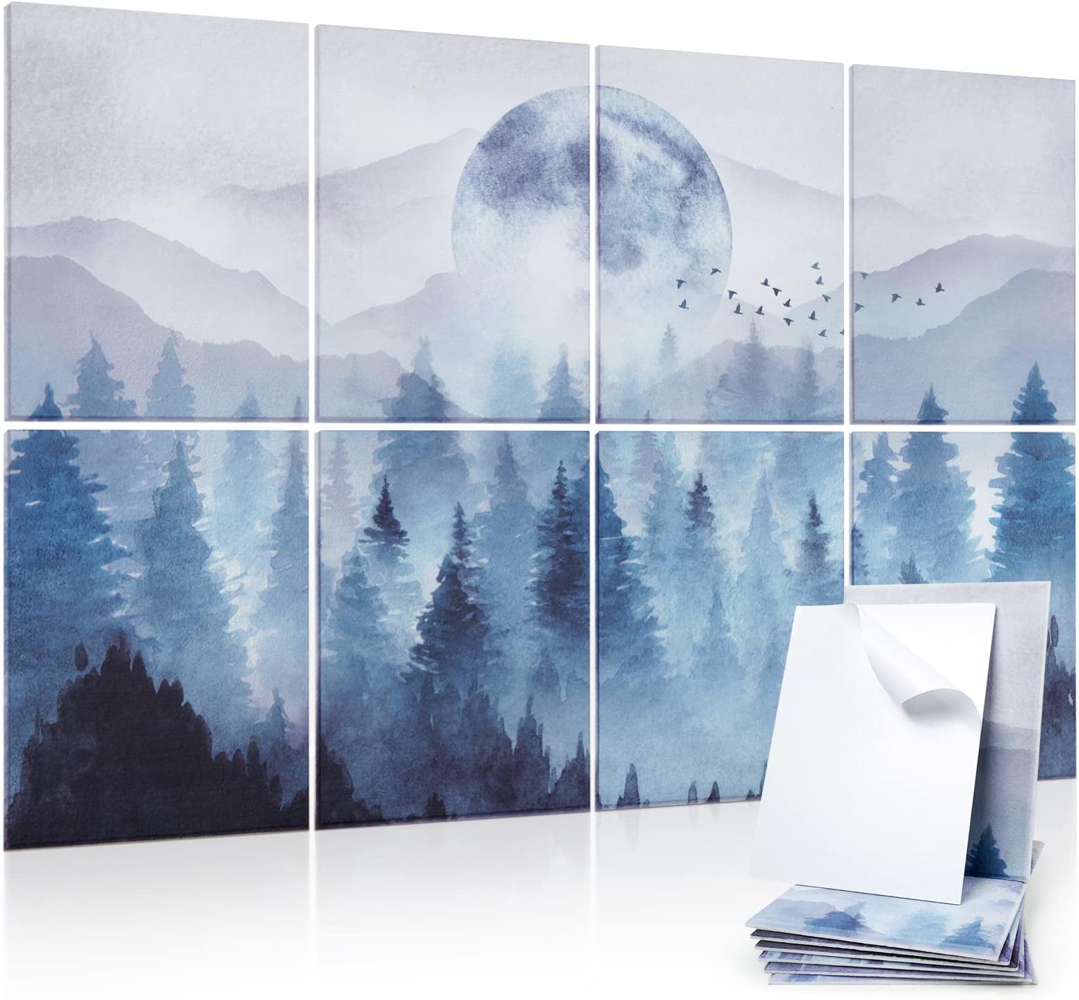 Tutmyrea Art Acoustic Panels, 48" x 32" Self-adhesive Sound Proofing Padding 8 Pack Acoustical Soundproof Wall Panels, Decorative Sound Absorbing Panels for Home Office (Moon Misty Forest)