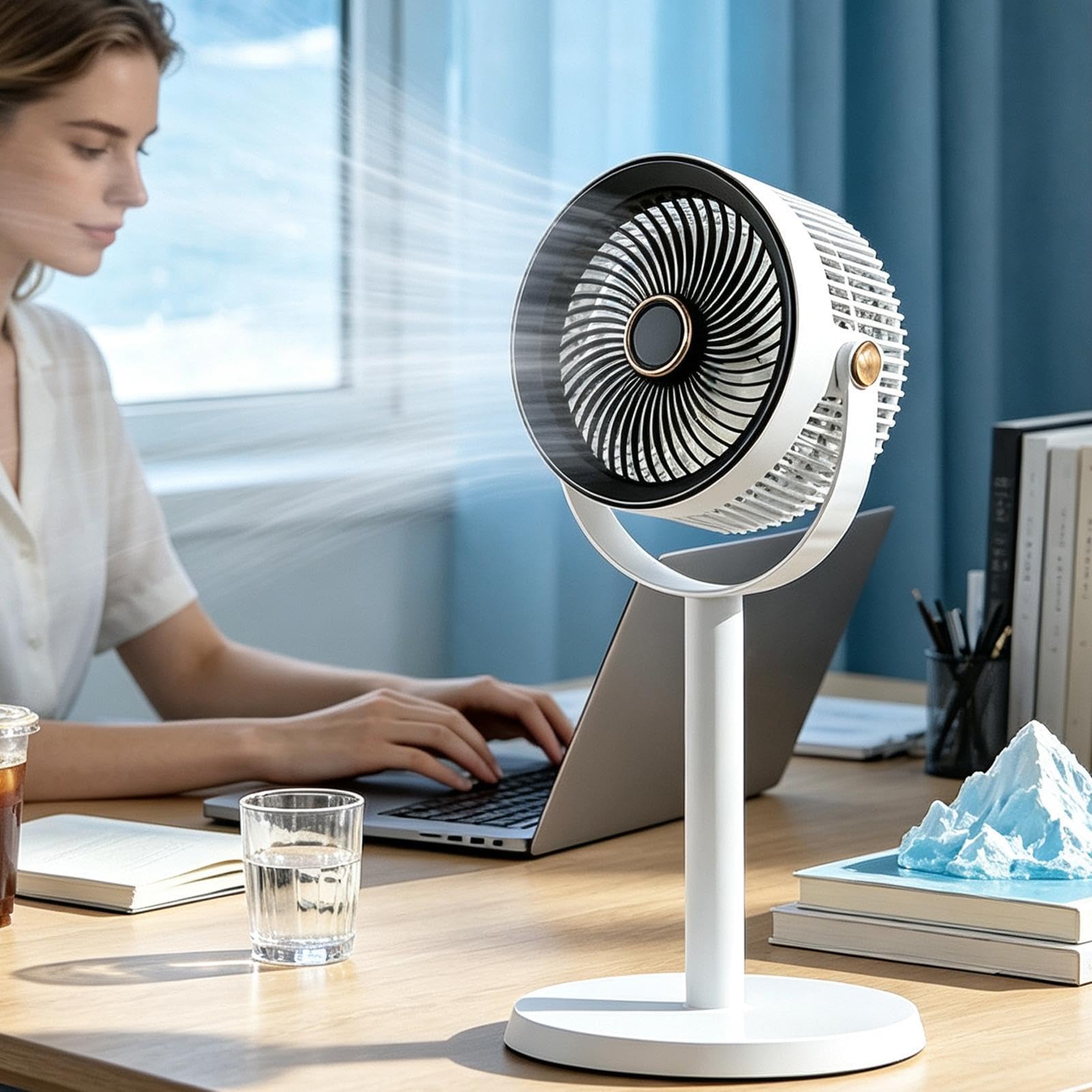 Ventilador vertical Pedestal Recargable De 5 Velocidades Silencioso Con Luz | Ventilador de suelo bajo consumo Para Salón, Oficina, Hogar, Cocina, Interior, Exterior Y Camping