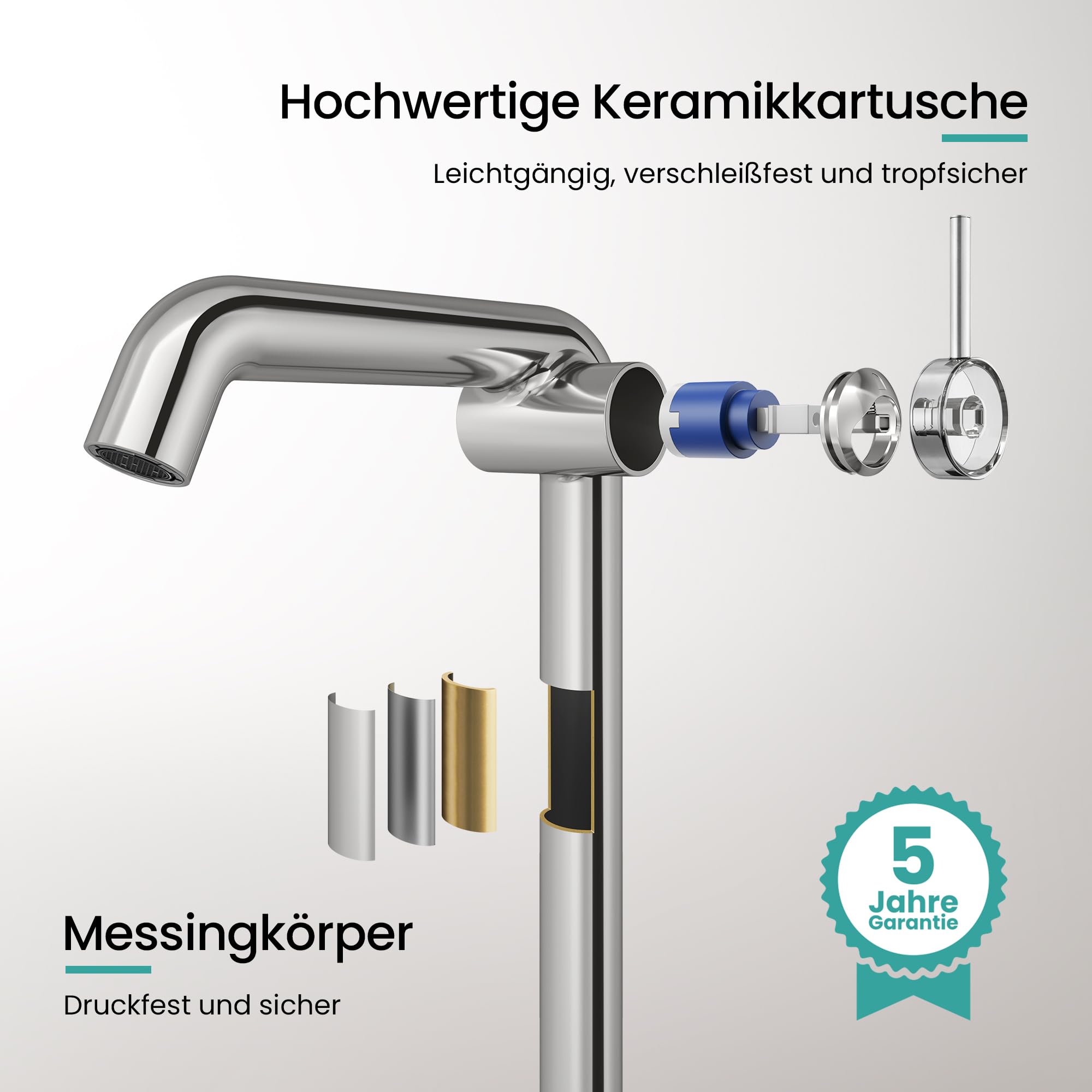 EMKE Wasserhahn Bad Chrom, 332 x 220 x 76 mm, Messing, Keramikkartusche, Badarmatur, Wasserhahn mit Luftsprudler, Waschtischarmatur, Mischbatterie Waschbecken-Armatur einfache Installation