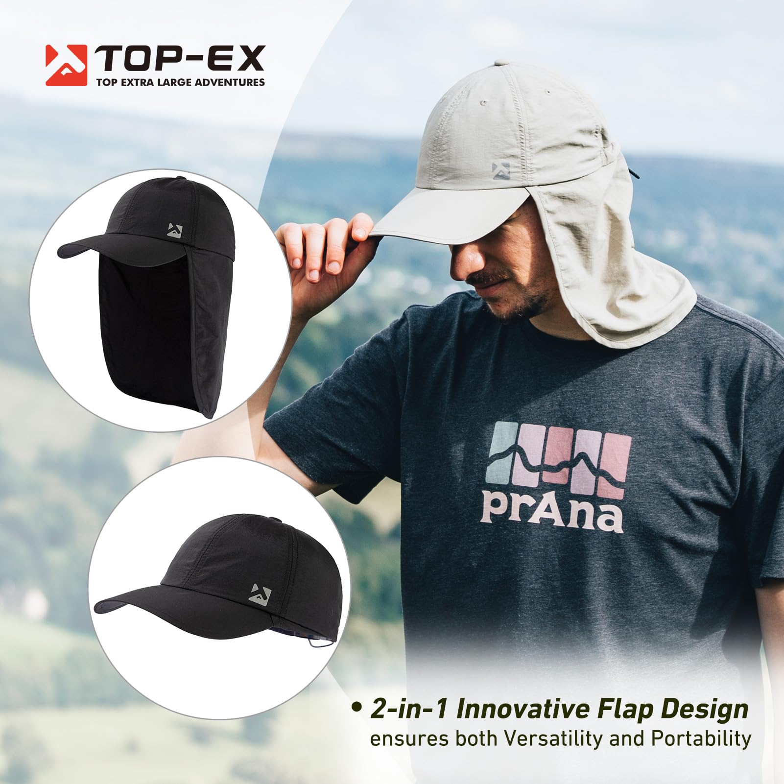 TOP-EX L/XL/XXL UV50+ Gorra de béisbol impermeable con solapa para el cuello