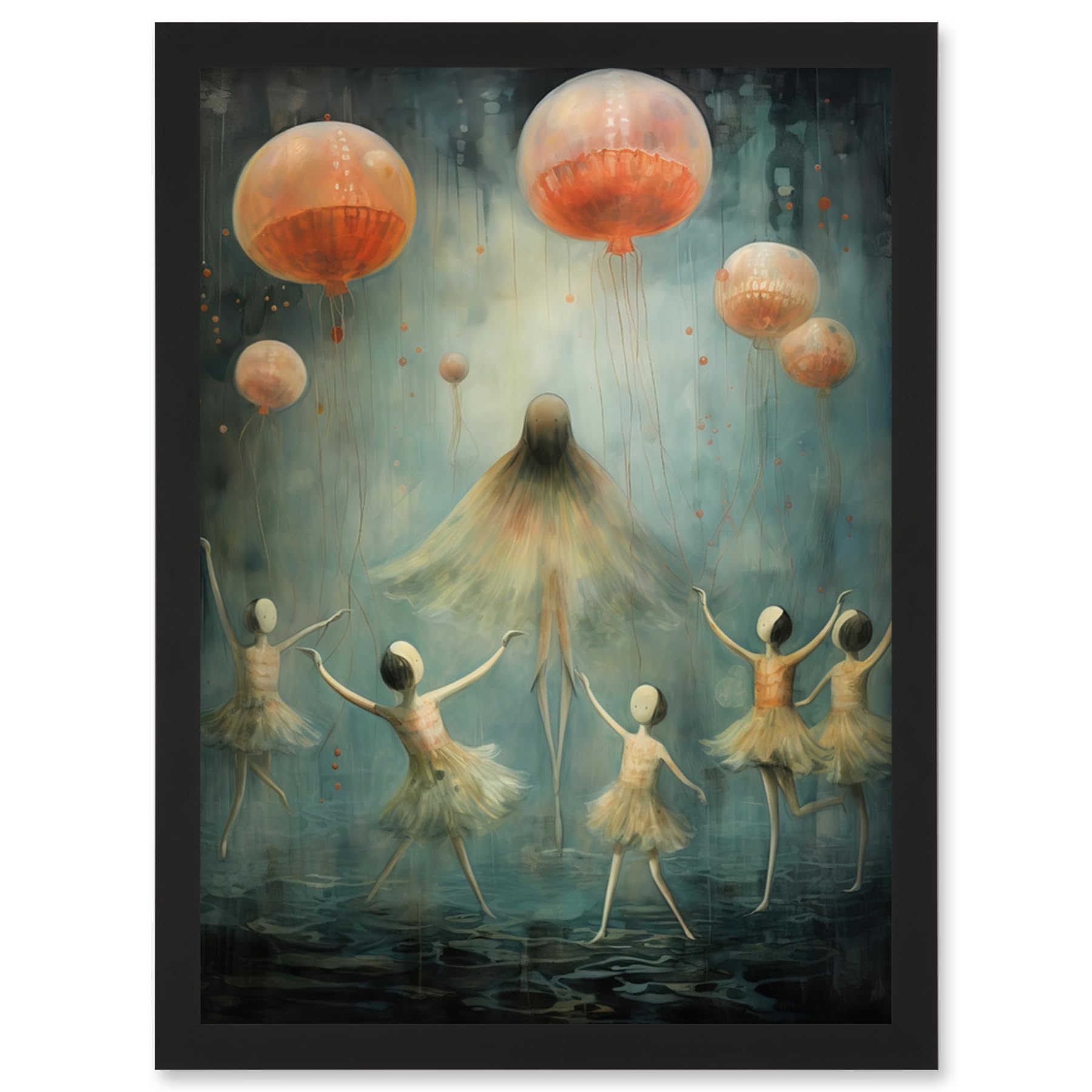 Artery8 The Jellyfish Ballet Whimsical Surreal Underwater Dance Artwork Framed Wall Art Print A4