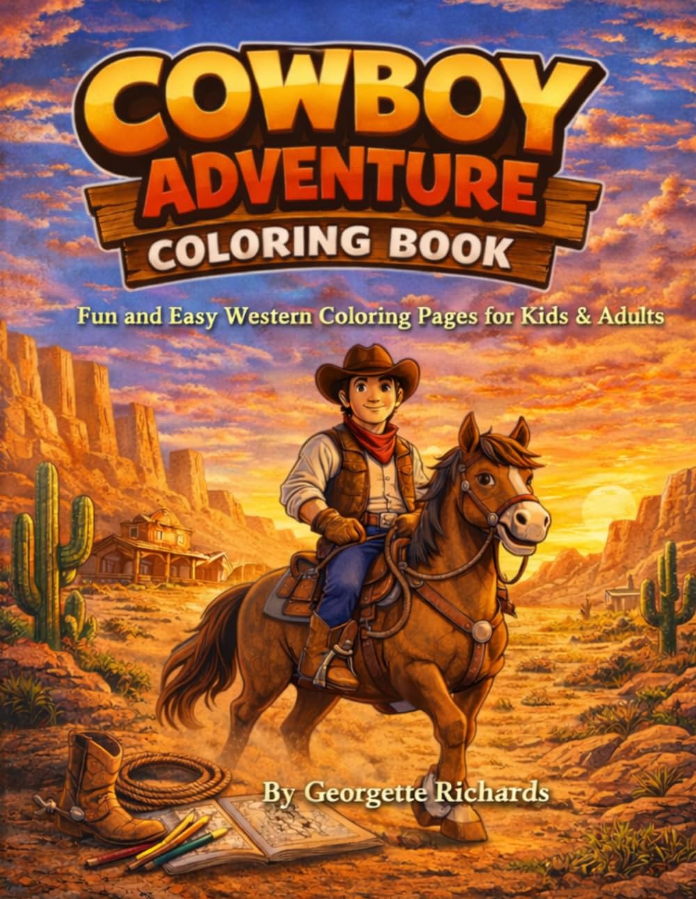 Cowboy Adventure Coloring Book: Fun and Easy Western Coloring Pages for Kids and Adults