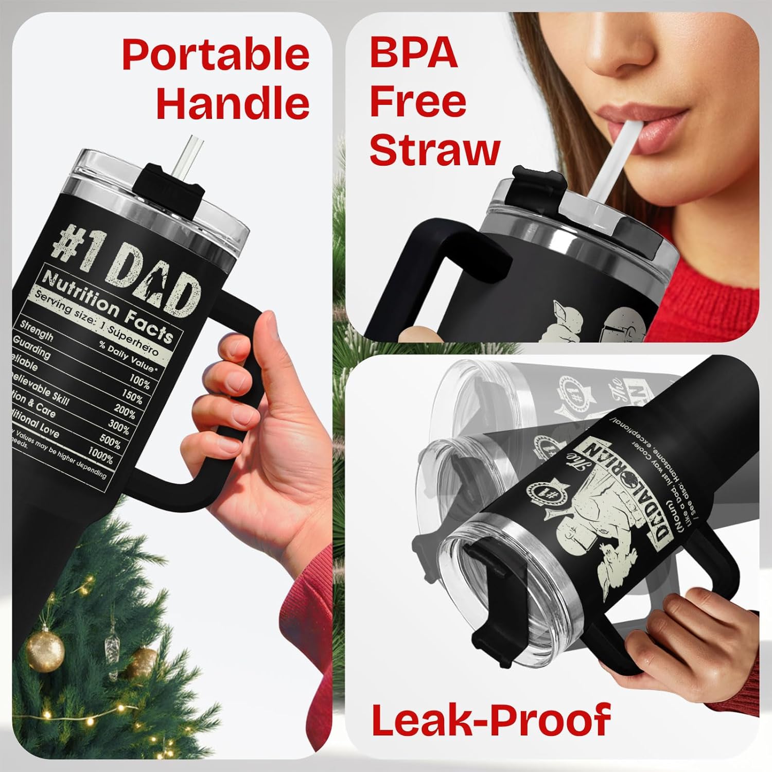 34HD Dadalorian Dad Tumbler 40oz with Handle Lid and Straw, Funny Daddy Galactic Nutrition Facts Gift, Black Stainless Steel Insulated Cup for Men, Space Theme Father’s Day Birthday Present - Image 6