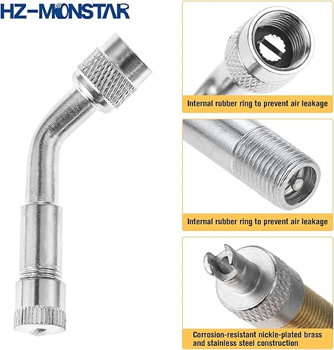 Miniatura 5 de Extensores de vástago de válvula, 4 extensiones de vástago trenzado de acero inoxidable doble flexible de 12 pulgadas, 6 adaptadores de válvula de