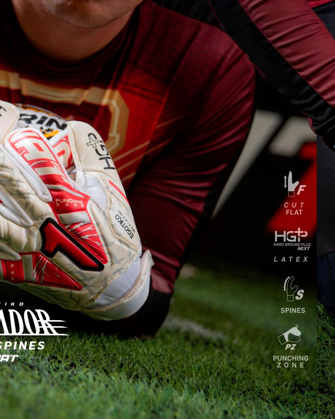Rinat Egotiko Vengador Turf Goalkeeper Gloves Flat Cut, Latex Palm, Embossed Backhand, Sublimated Strap, Pro Fit