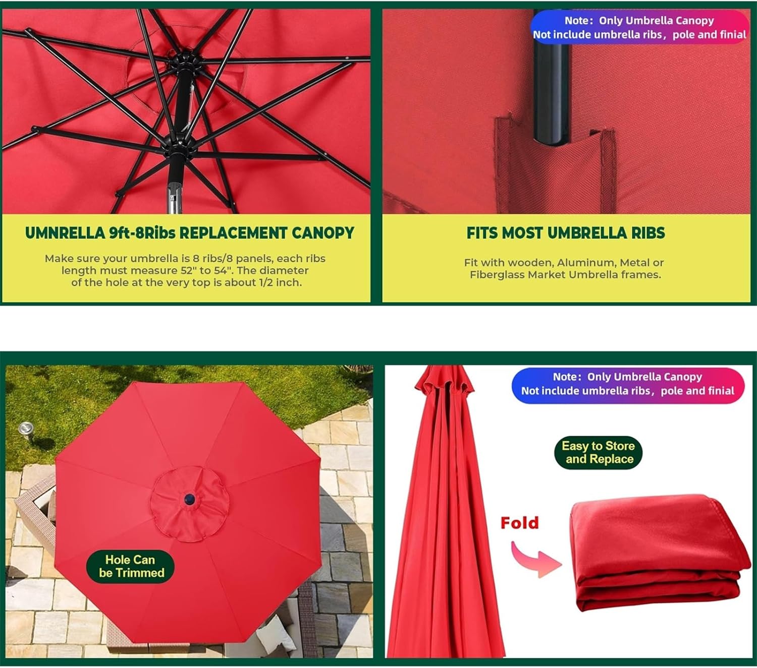 Sun Umbrella Replacement Cloth, Hanging Offset Cantilever Outdoor Patio Umbrella Replacement Cover Canopy for 6 Ribs/8 Ribs, Outdoor Garden UV Sun Protection Resistant (Canopy Only)(Red,3.5m/8 bone)