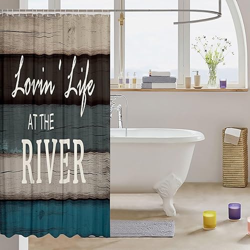 Miniatura 3 de Castle Fairy Cortina de ducha estilo río rústico para niños y adultos, juego de cortina de baño de Lake Life, paneles de madera, cortinas