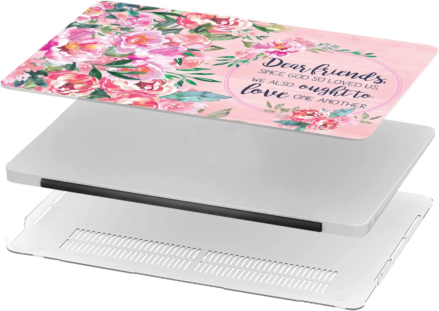 Mertak Hard Case Compatible with MacBook Pro 16 14 Air 15 13 inch M3 M2 M1 Mac 2024 2023 2022 2018 John 4:11 Touch Bar Christian Bible Verse Protective Clear Laptop Floral Peonies Scripture