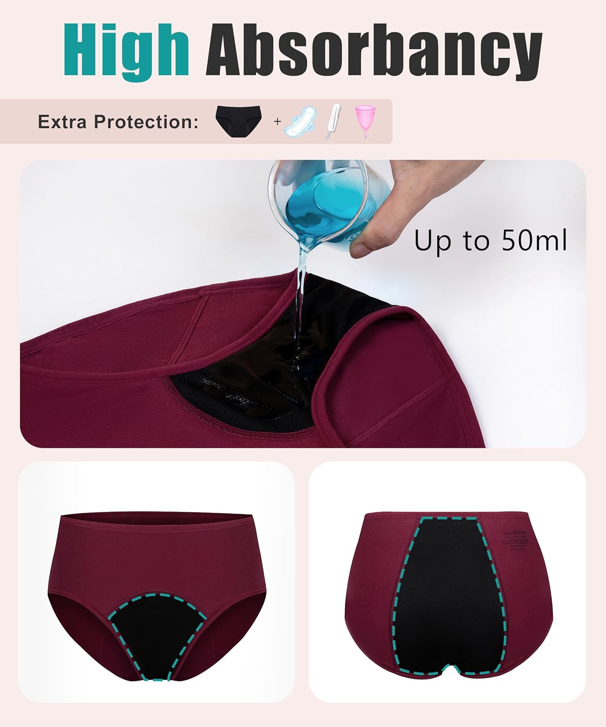 Period Underwear for Women Leakproof Menstrual Panties 50ML Absorption for Heavy Flow, Postpartum & Incontinence - Image 4