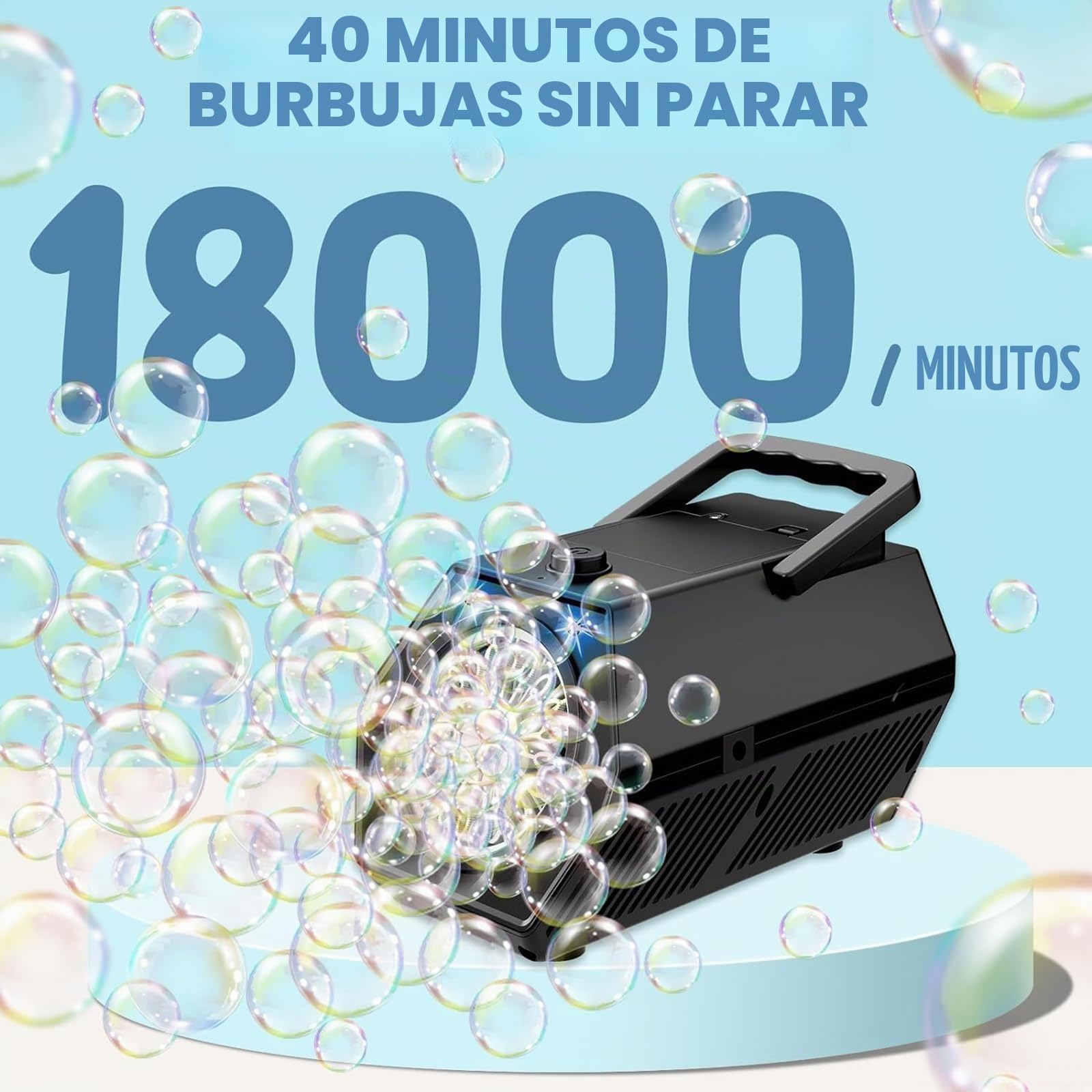 Maquina Burbujas, Más de 18.000 Burbujas por Minuto, Bubble Machine Automatico, Portátil Maquina de Burbujas para Niños, Juguetes Cumpleaños Invitados niños Fiestas Boda Exteriores (Negro)