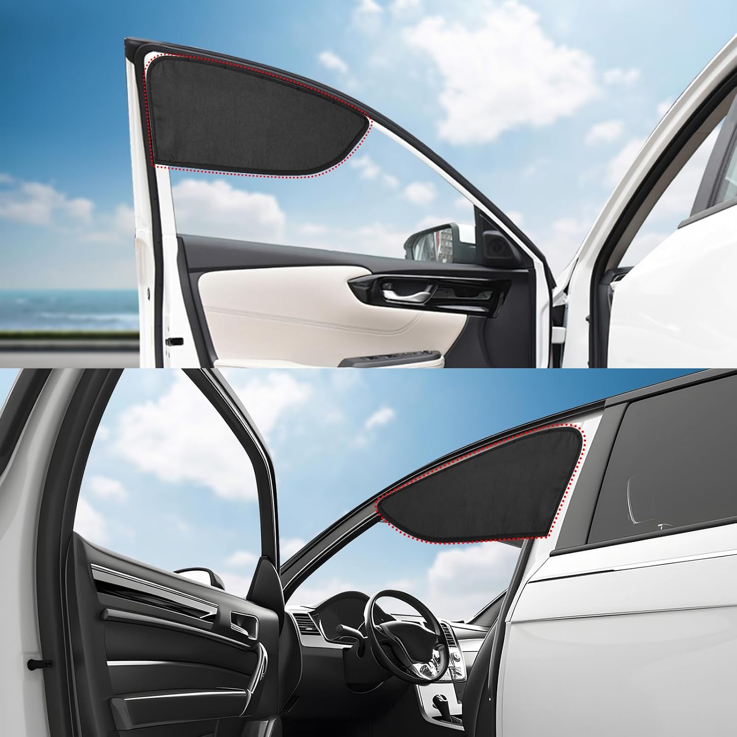 Car Window Shades, Magnetic Side Window Sun Glare Blocker with 7 Built-in N40 Magnets, 2 Pack UV Protection Driving Shade for Driver & Passenger Side, Heat Reduction, Easy Installation