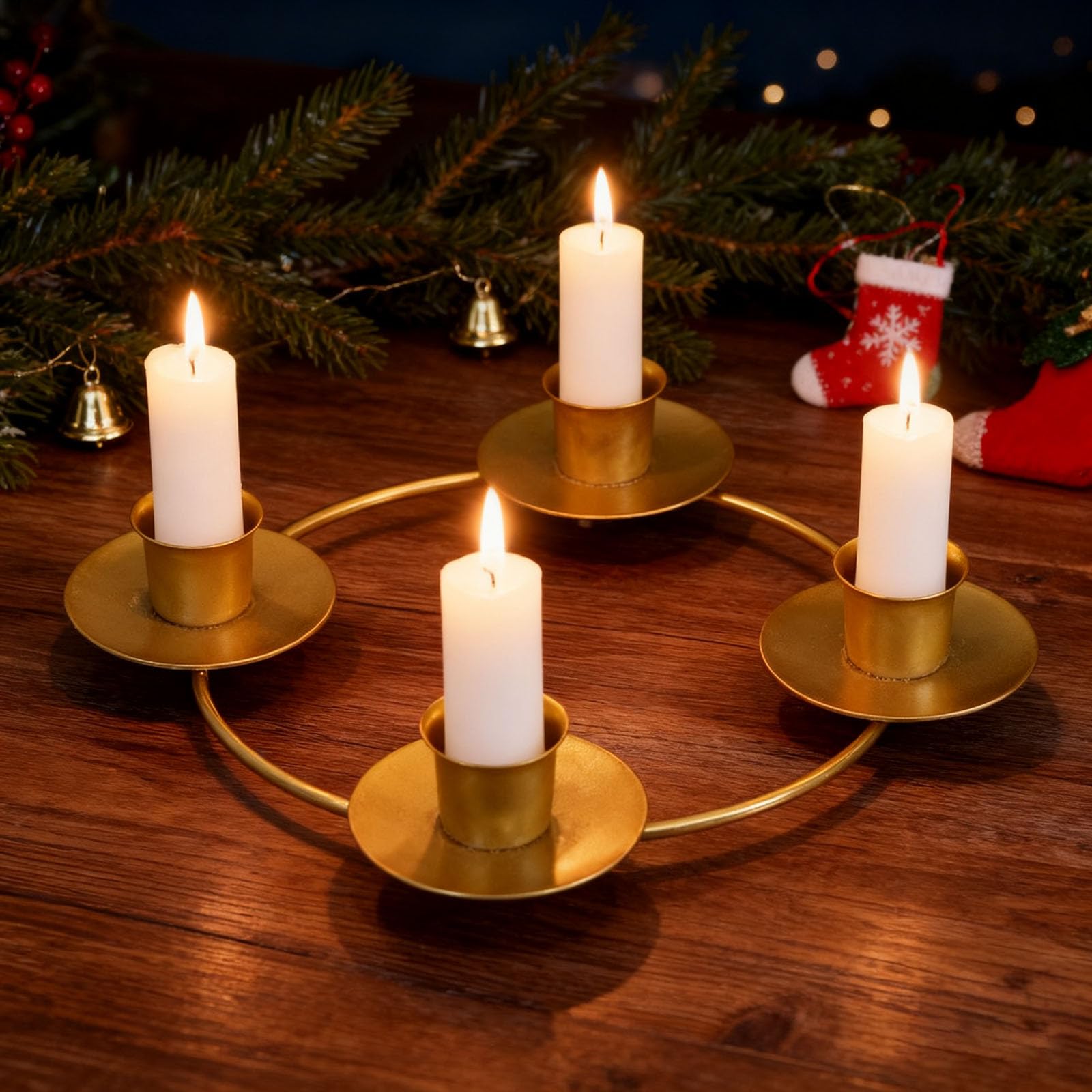 Advent Wreath Candle Holder, Round Advent Candle Holders for 5 Candles Advent and Christmas Decorations