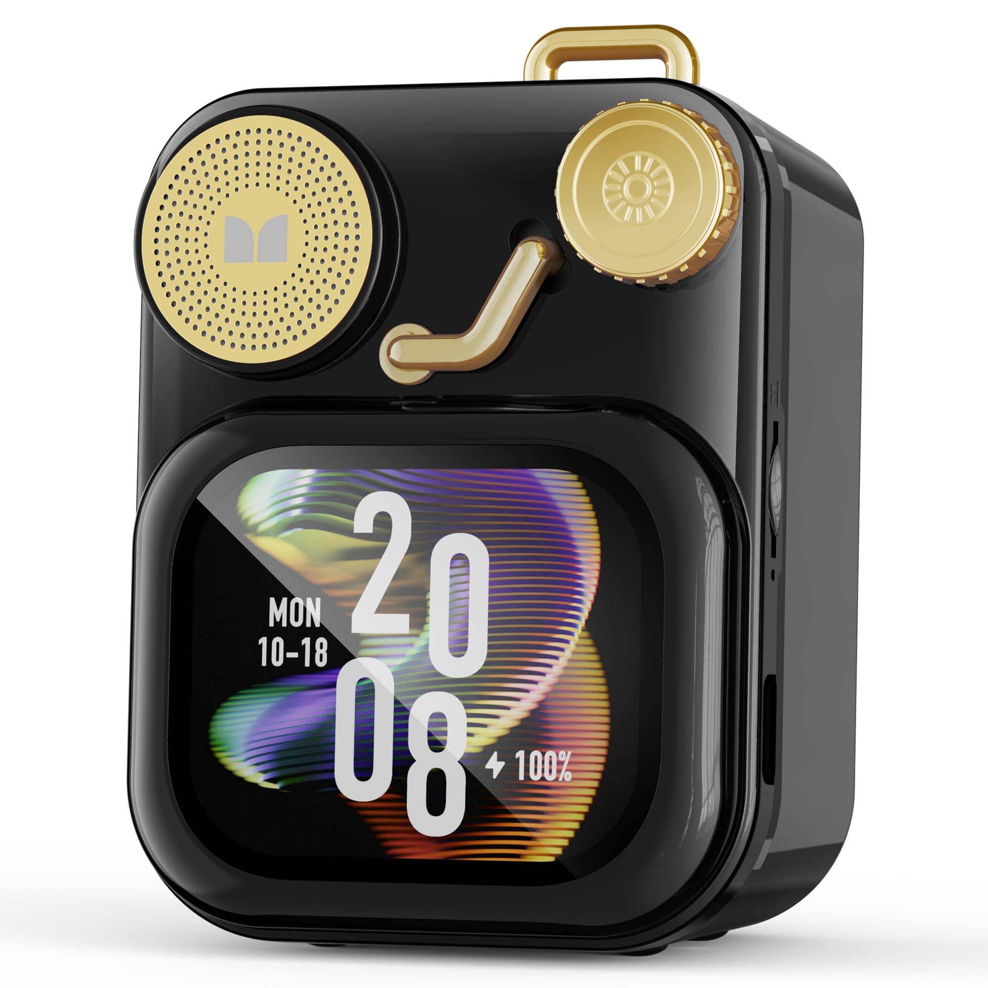 Monster S350 Bluetooth Speaker, Portable Wireless Speaker with Touch Screen, Bluetooth 6.0, Retro Gift Speaker with Message and Alarm Push, Support TF Card, for Friends, Black