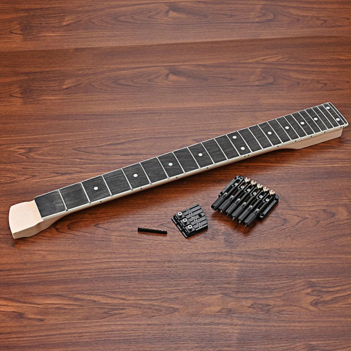 CLISPEED Unlackierter Gitarren Ersatzhals und 6 saitiger Gitarrenbrücke Satz und Metall Kompakt mit Glatter Oberfläche für E gitarren Reparatur und Selbstgemacht