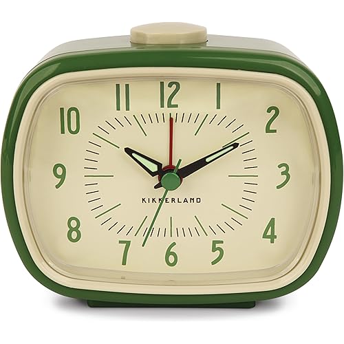 Kikkerland Retro Alarm Clock – Vintage Decor for Bedroom, Nightstand, Living Room, or Office – Battery Operated, Decorative Analog Clock, Green