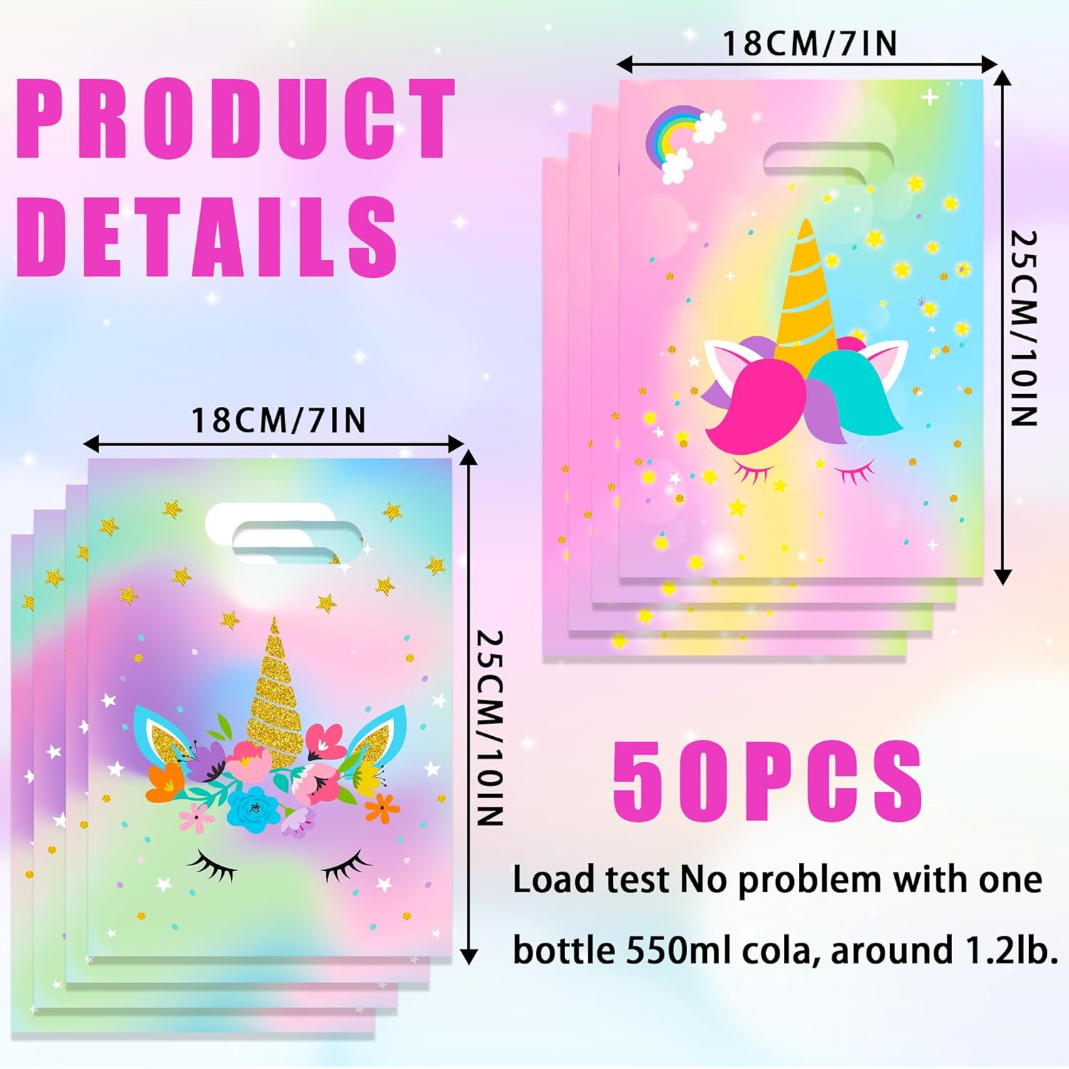 Haxpacal Rainbow Horse Party Favors Bags (50Pcs), Colorful Horse Gift Bag for Cartoon Birthday Favor Treat Goodie Candy Bags, Colorful Horse Birthday Party Supplies - Image 3