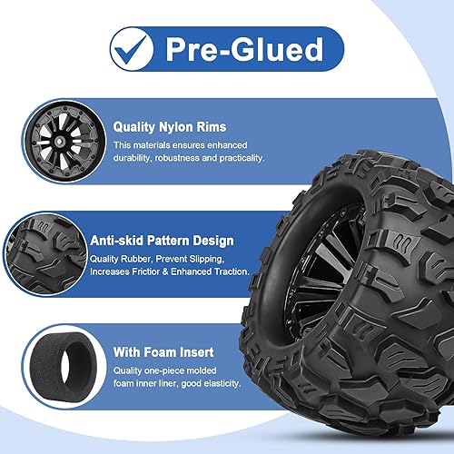 Miniatura 3 de Ruedas y neumáticos para camión RC prepegados de 2.8 pulgadas, hexagonal de 0.472 in con insertos de espuma para Traxxas Rustler Stampede 4X4 VXL